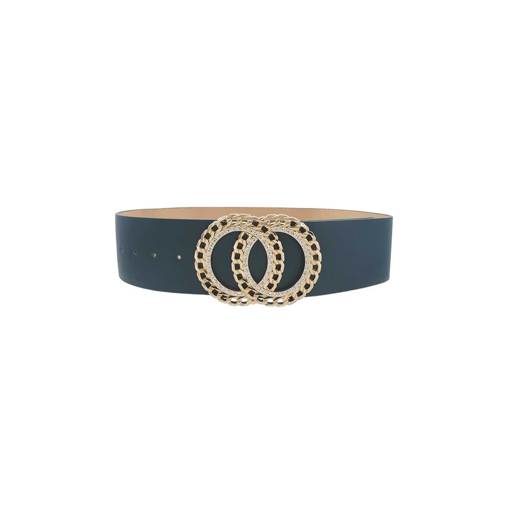 Double Circle Chain And Rhinestone Trim Design Belt-TEAL